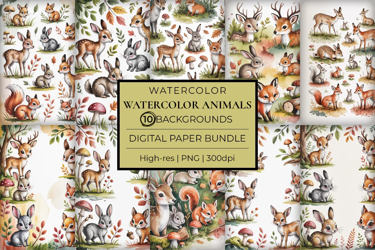 Watercolor Animals Junk Journal Papers - CraftNest - Digital Crafting and Art
