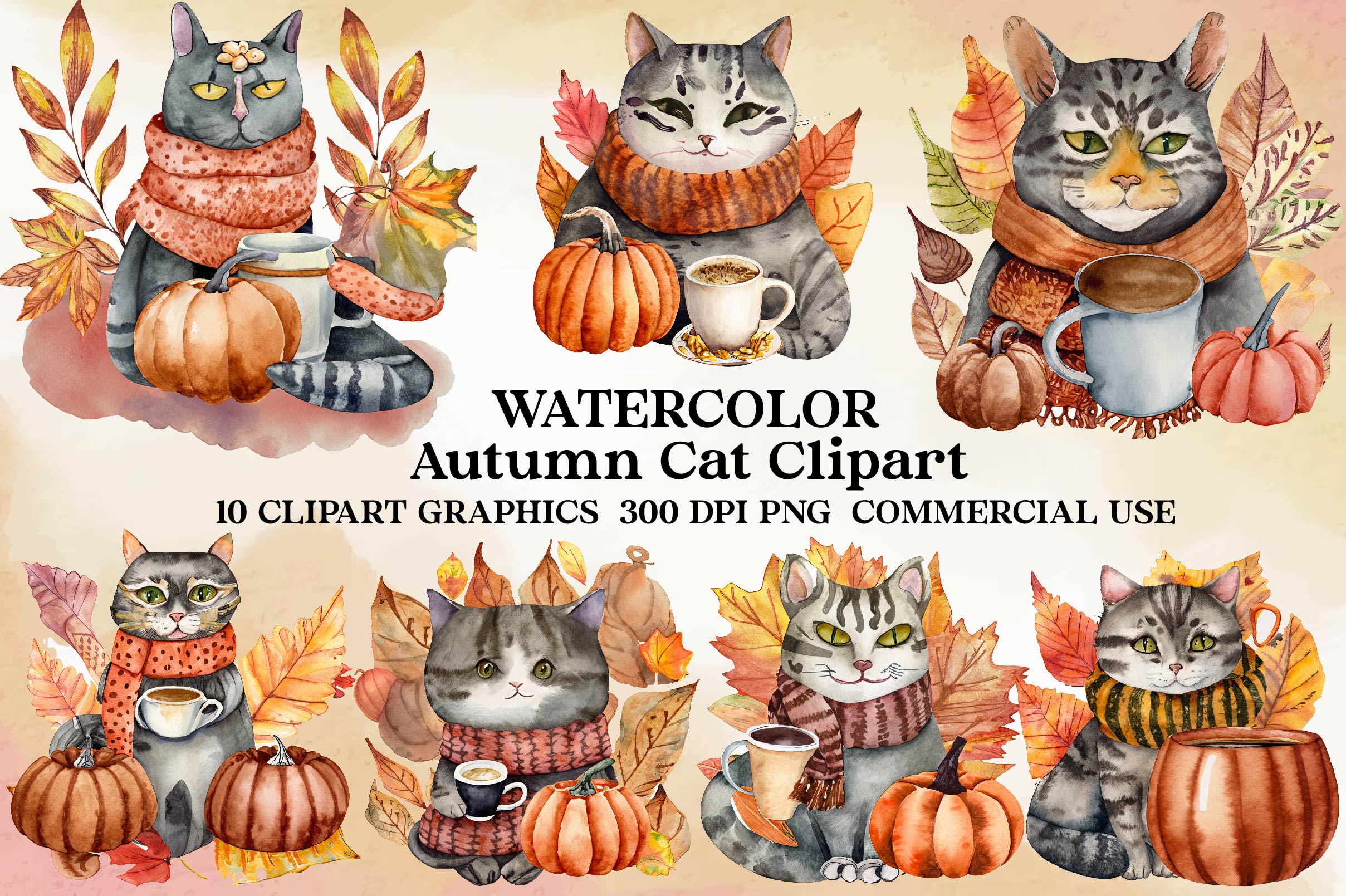 Autumn Cat Clipart Bundle - CraftNest - Digital Crafting and Art