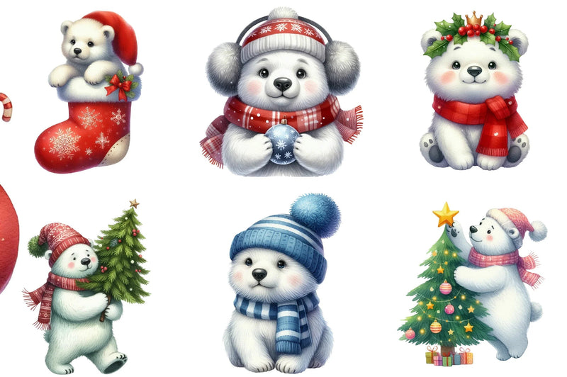 Christmas Polar Bear Clipart Bundle - CraftNest - Digital Crafting and Art
