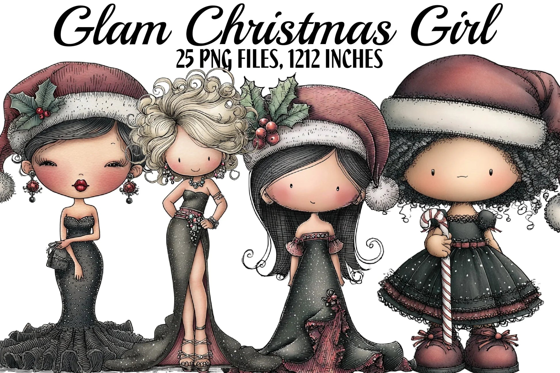 Glam Christmas Girl Clipart Bundle - CraftNest - Digital Crafting and Art