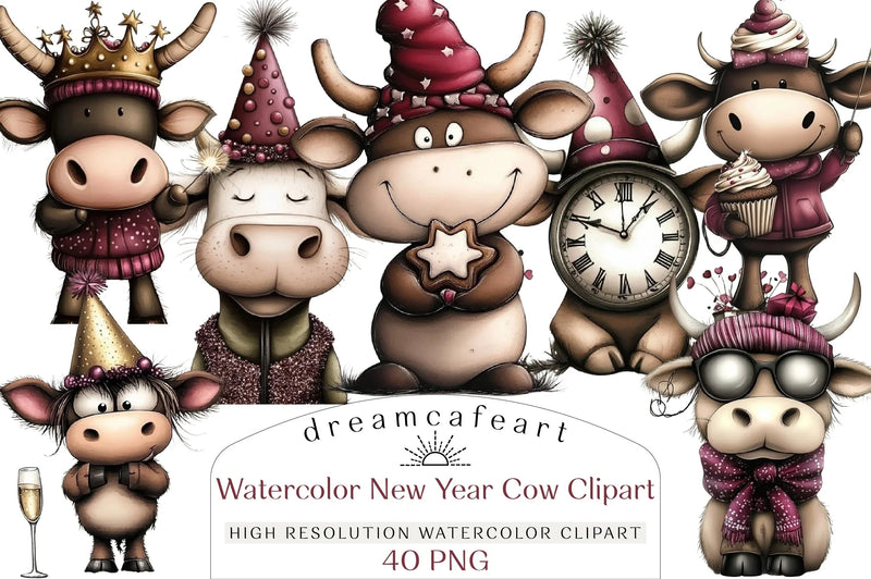 New Year Cow Clipart Bundle - CraftNest - Digital Crafting and Art