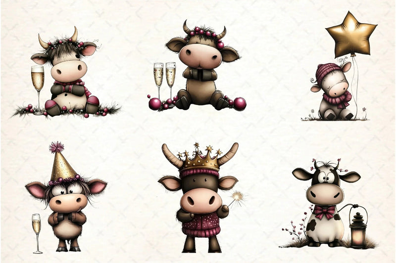 New Year Cow Clipart Bundle - CraftNest - Digital Crafting and Art