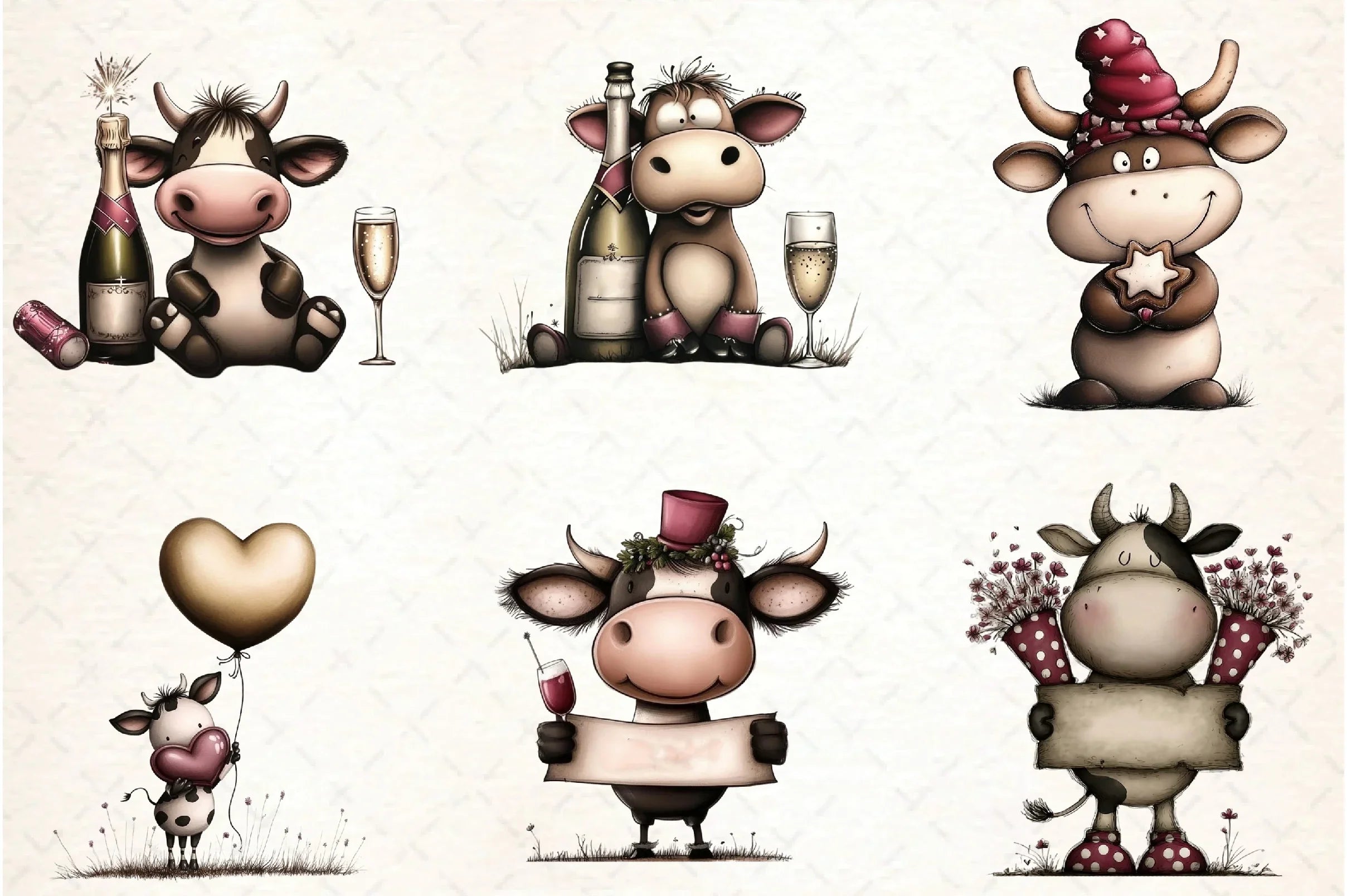 New Year Cow Clipart Bundle - CraftNest - Digital Crafting and Art