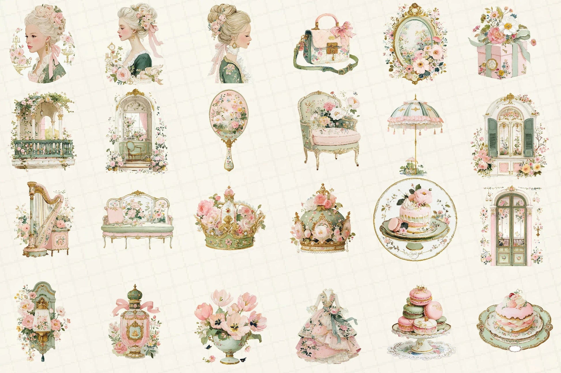 Pastel Rococo Clipart Bundle Set - CraftNest - Digital Crafting and Art