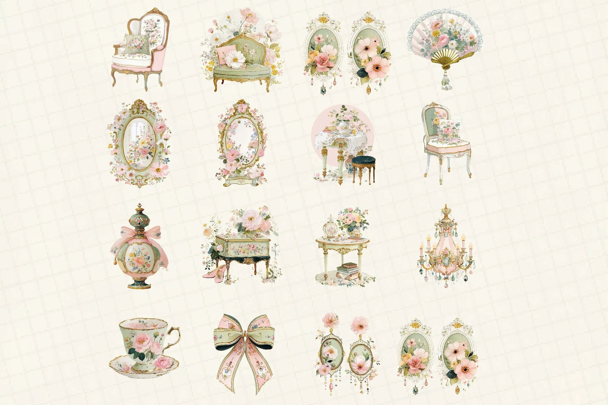 Pastel Rococo Clipart Bundle Set - CraftNest - Digital Crafting and Art