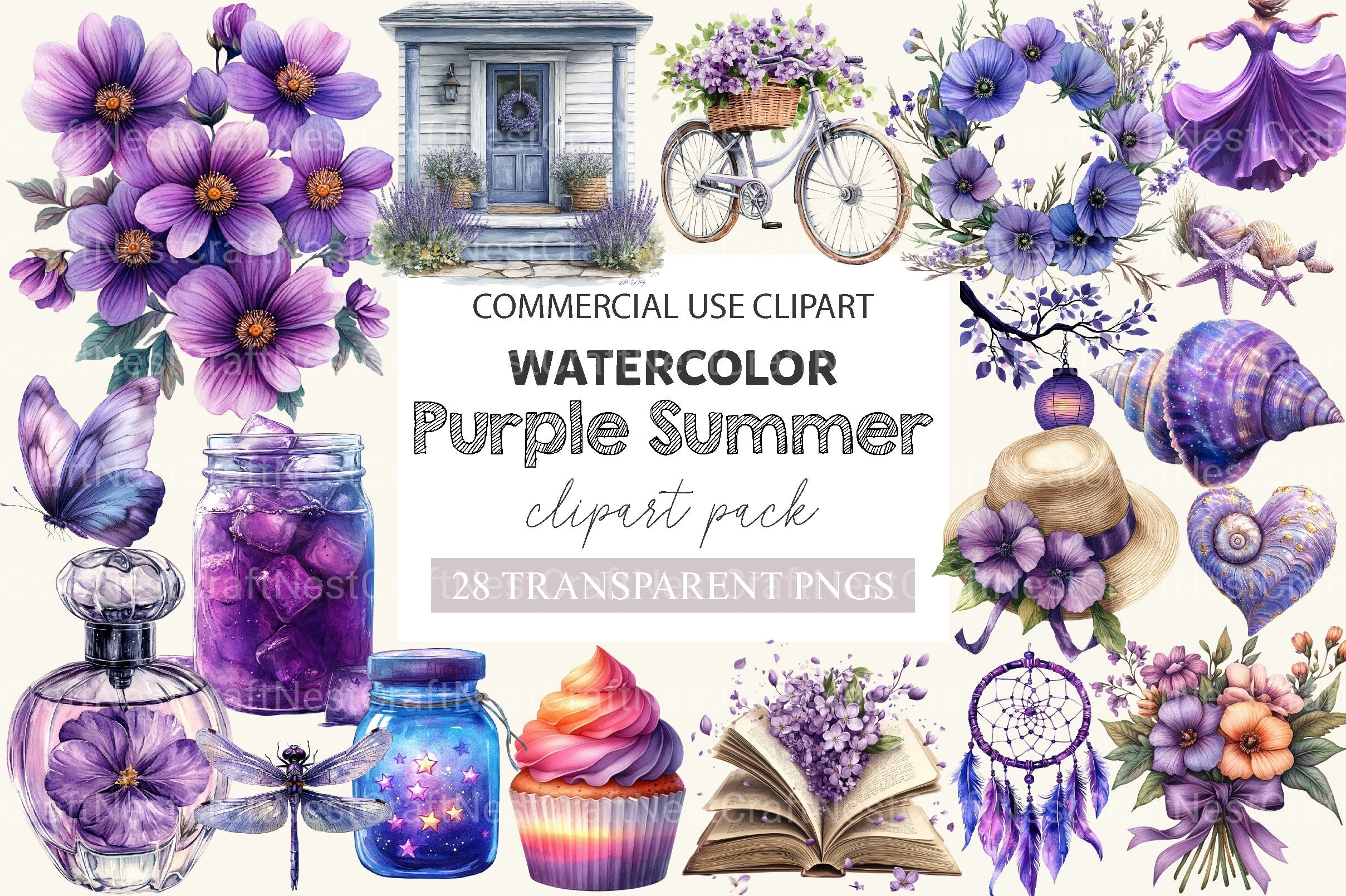 Purple Summer Clipart Bundle 3