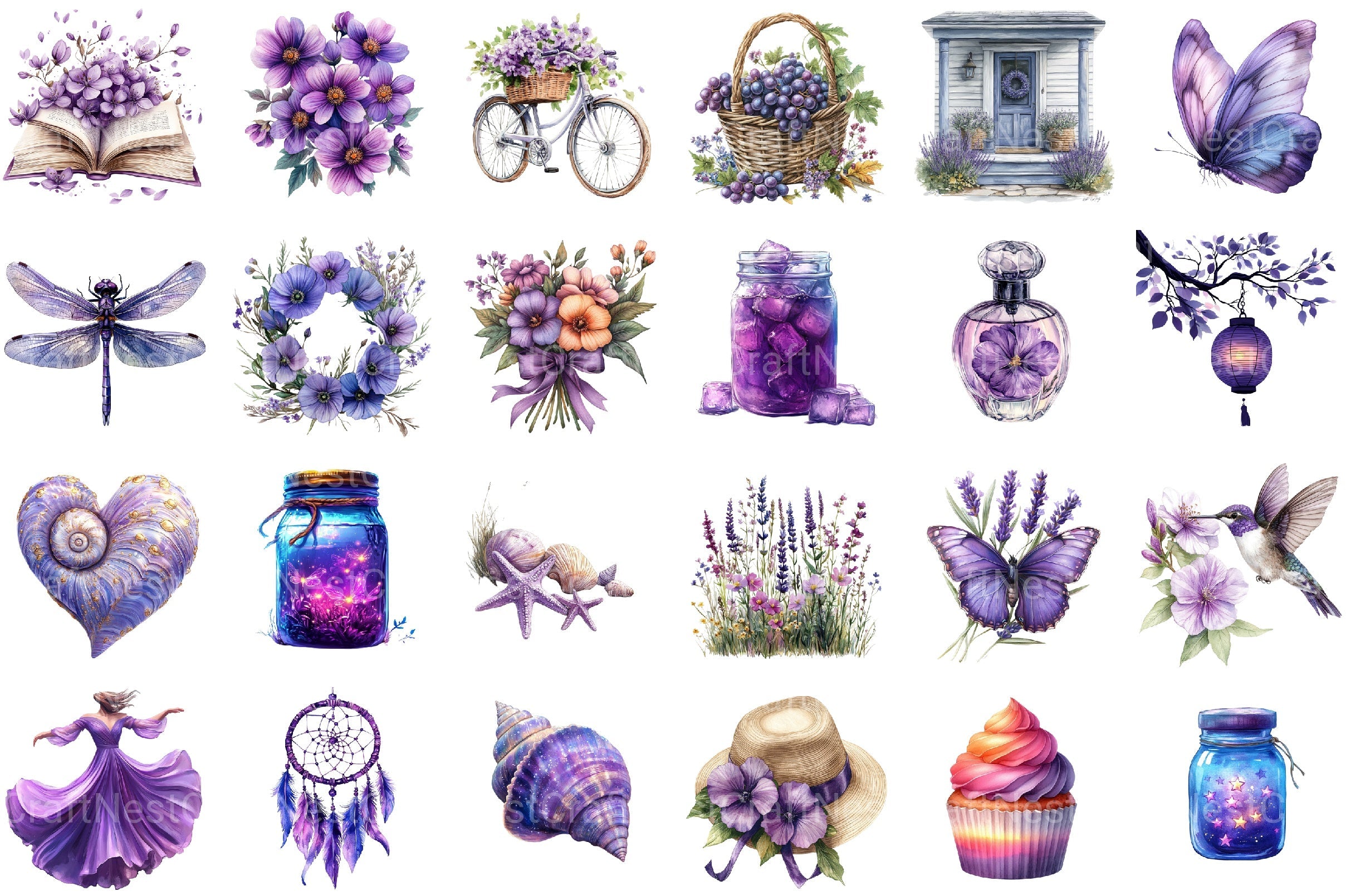 Purple Summer Clipart Bundle 3