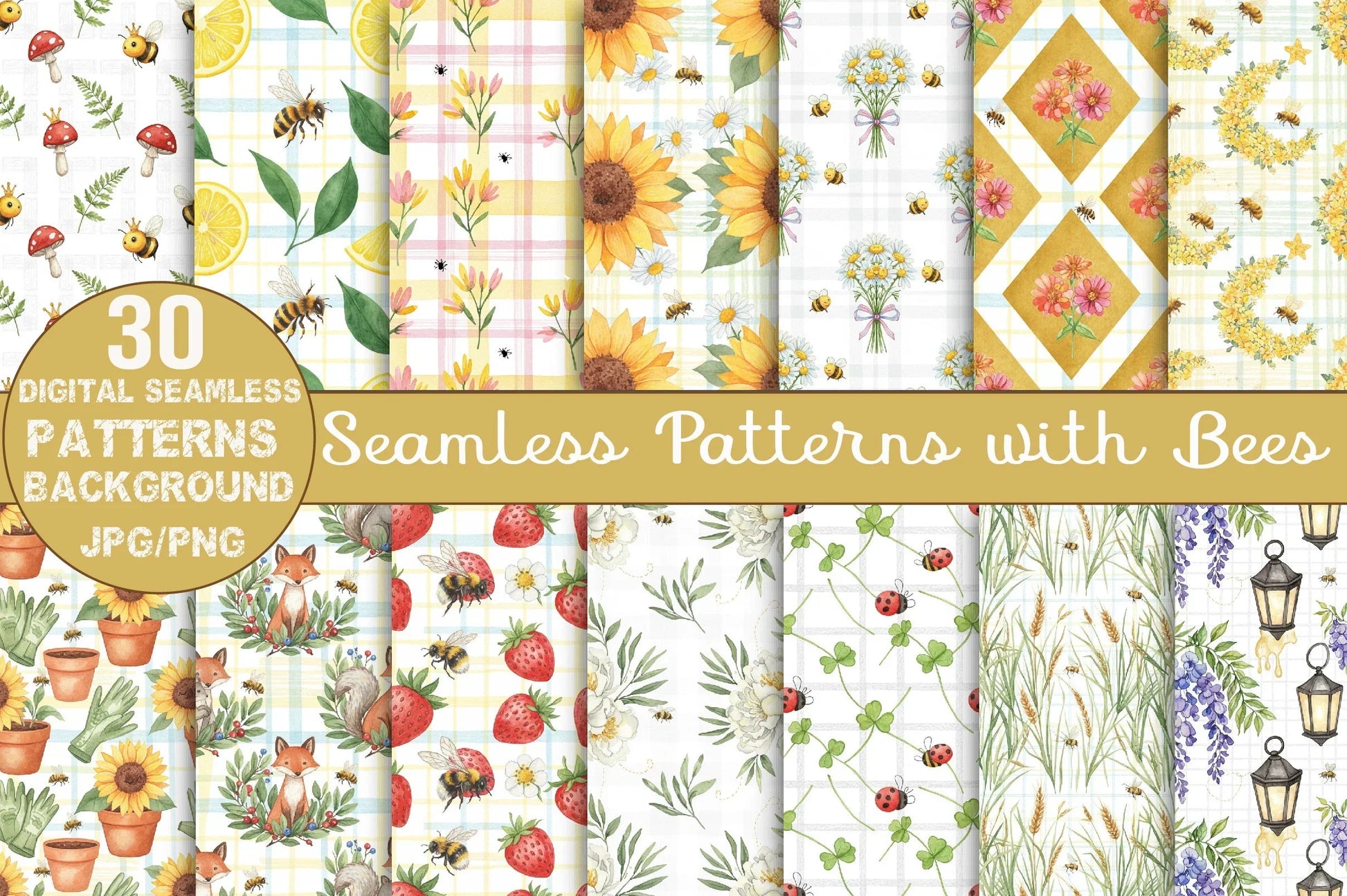Seamless Bee Patterns Digital Paper - CraftNest - Digital Crafting and Art