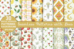 Seamless Bee Patterns Digital Paper - CraftNest - Digital Crafting and Art