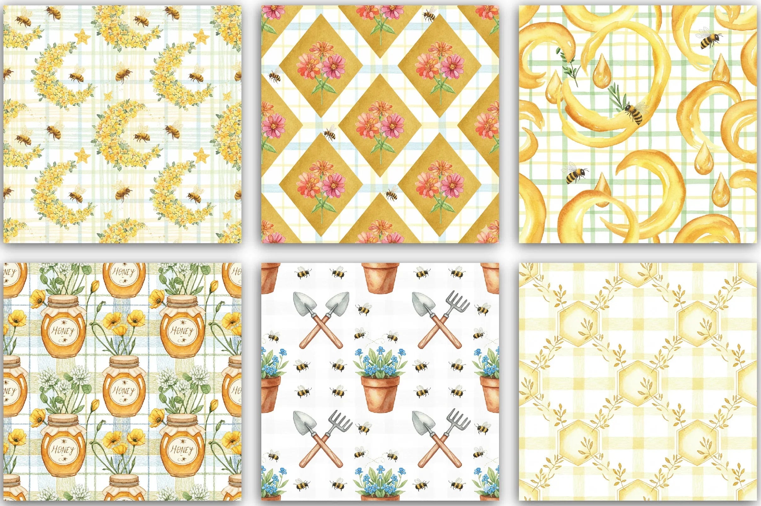 Seamless Bee Patterns Digital Paper - CraftNest - Digital Crafting and Art
