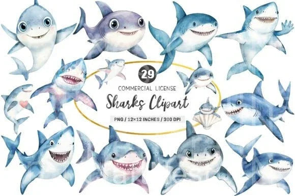 Sharks Clipart Bundle 56 - CraftNest - Digital Crafting and Art
