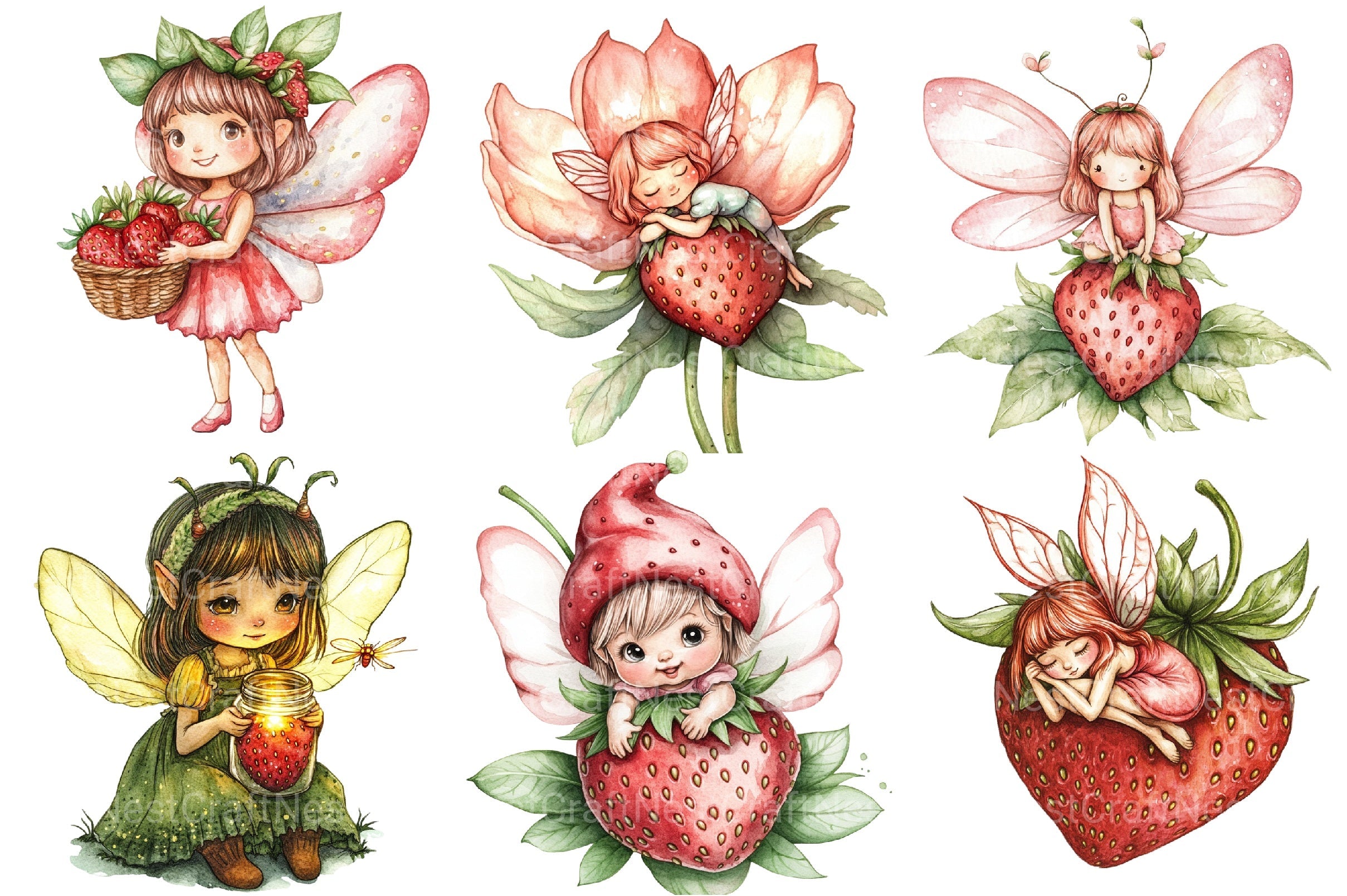 Strawberry Fairy Clipart Bundle