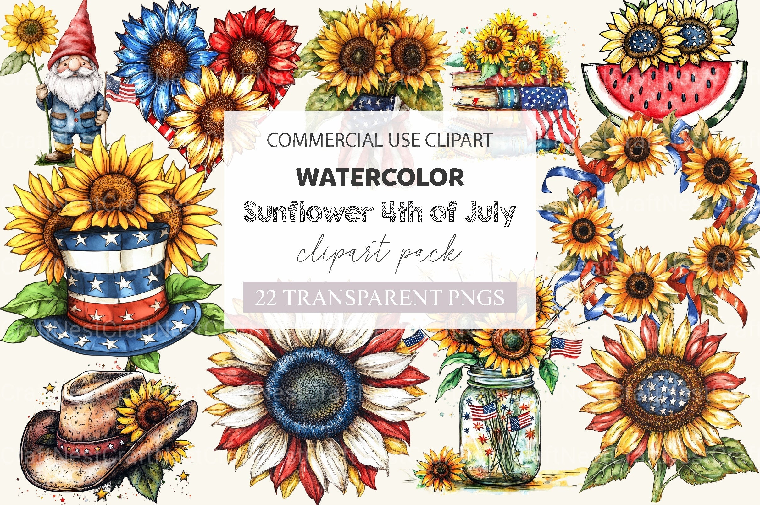Sunflower 4th Of July Clipart Bundle