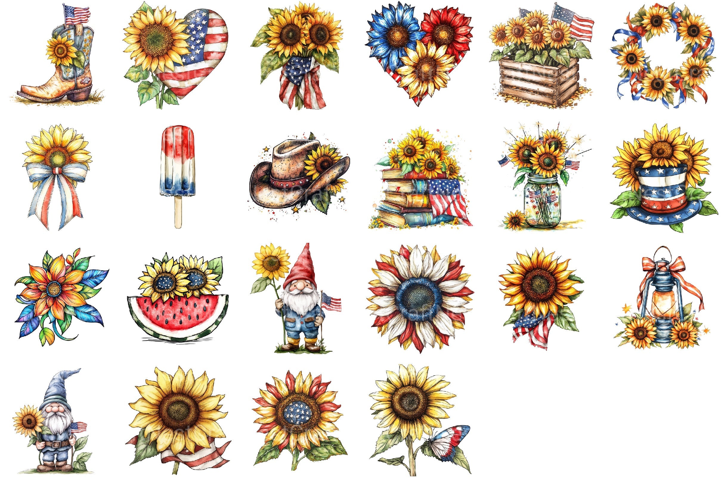 Sunflower 4th Of July Clipart Bundle