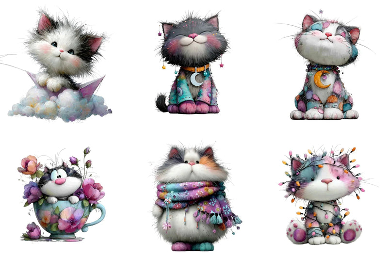Whimsical Cat Clipart Bundle - CraftNest - Digital Crafting and Art