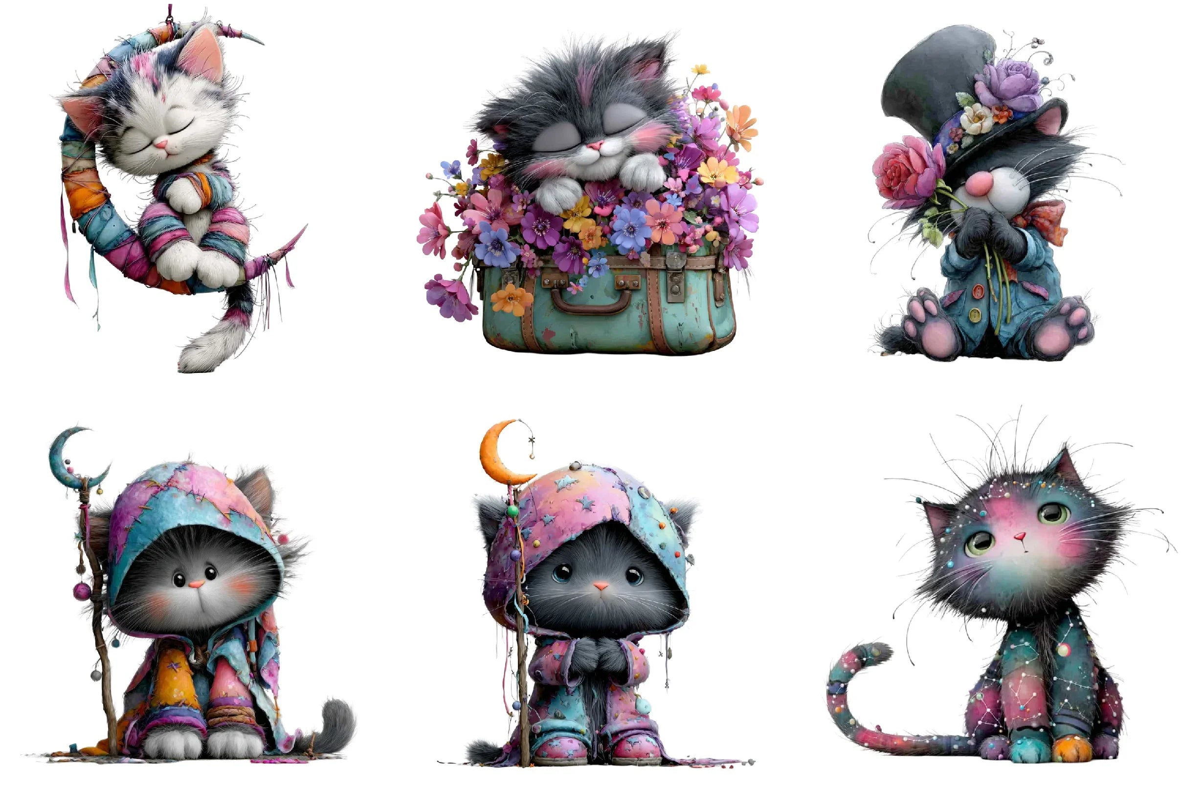 Whimsical Cat Clipart Bundle - CraftNest - Digital Crafting and Art