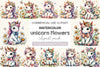 Baby Unicorn Sitting Flowers Clipart Bundle