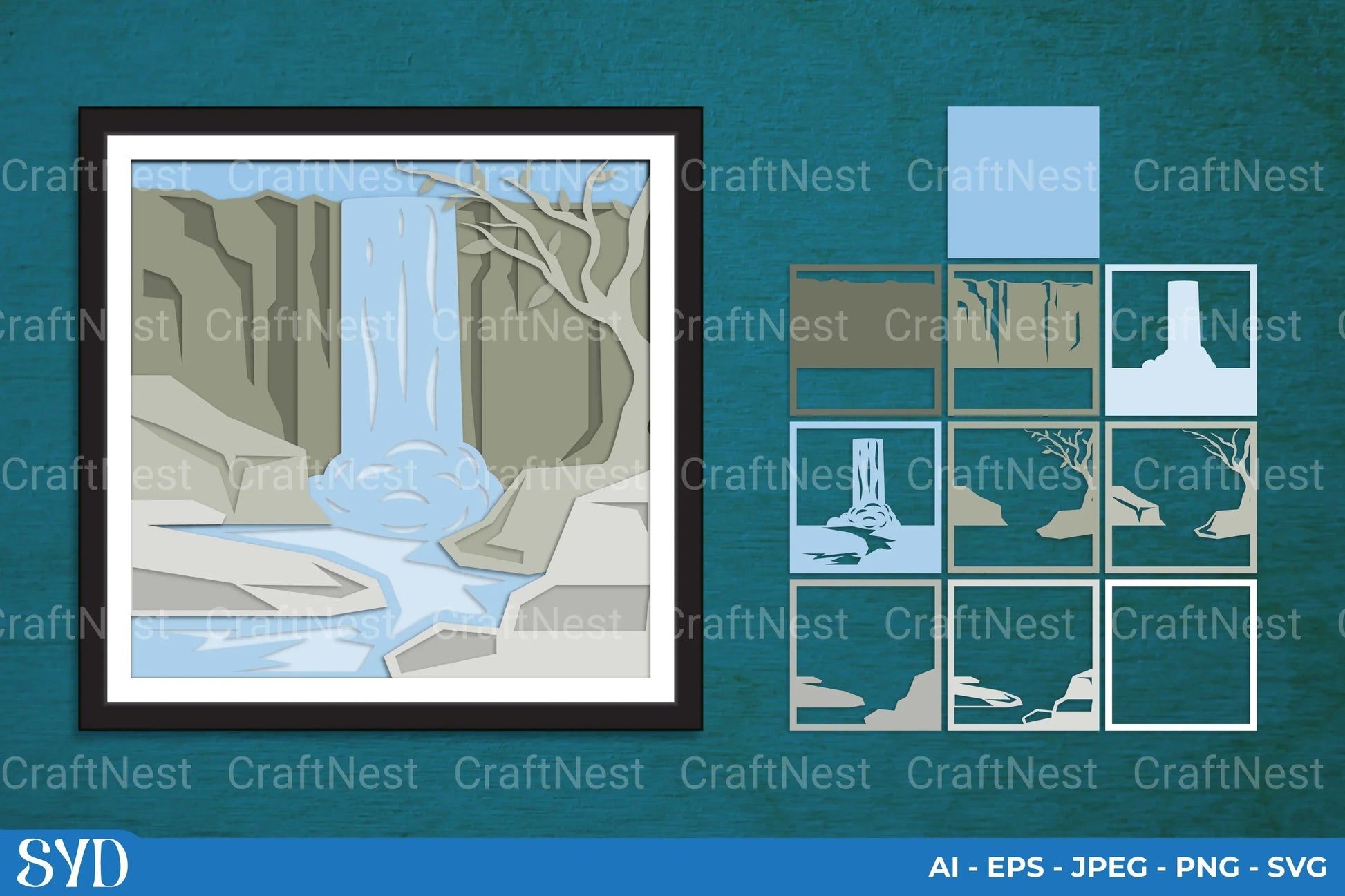 Waterfall 3D Layered Papercut SVG Bundle - CraftNest - Digital Crafting and Art