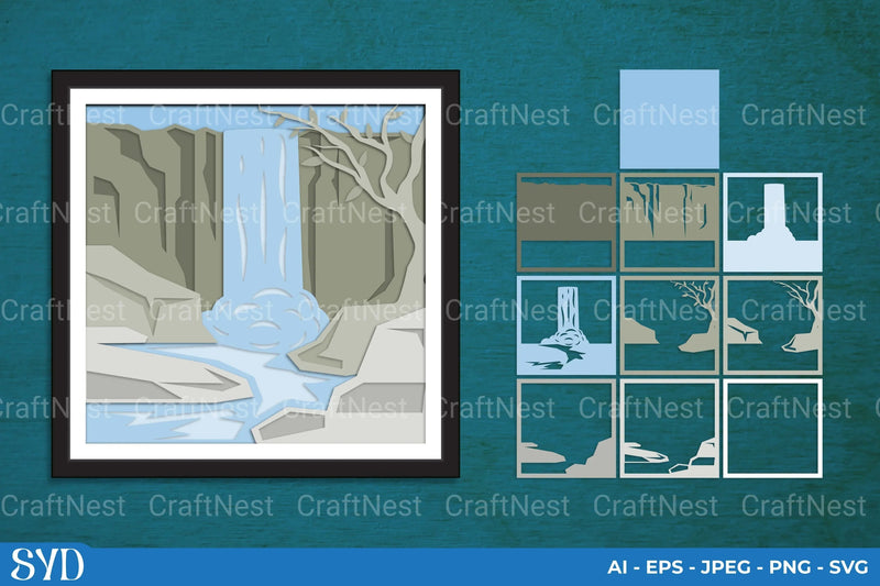 Waterfall 3D Layered Papercut SVG Bundle - CraftNest - Digital Crafting and Art