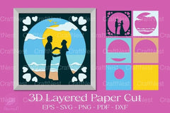 Wedding Couple on Sunset Beach 3D Shadow Box Clipart Bundle - CraftNest - Digital Crafting and Art