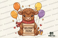 Welcome 2026 Highland Cow Clipart Bundle - CraftNest - Digital Crafting and Art
