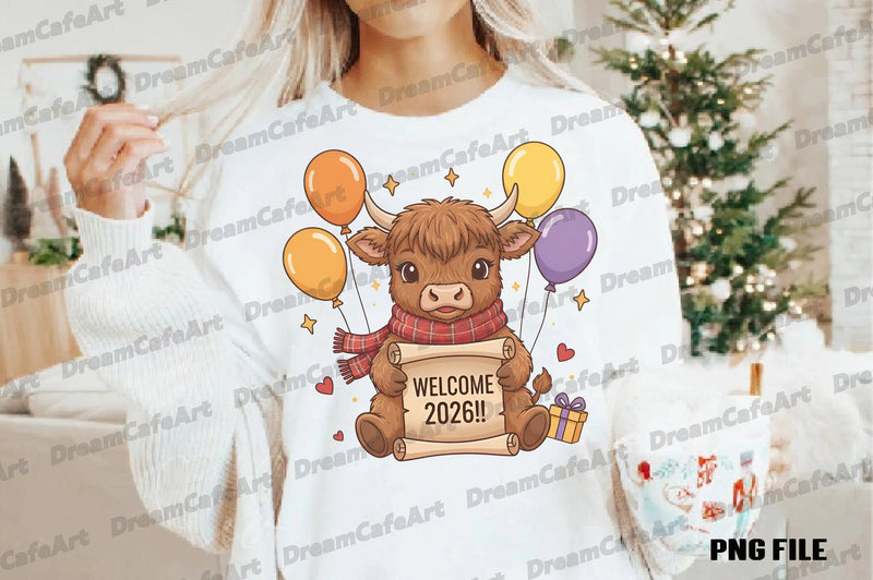 Welcome 2026 Highland Cow Clipart Bundle - CraftNest - Digital Crafting and Art