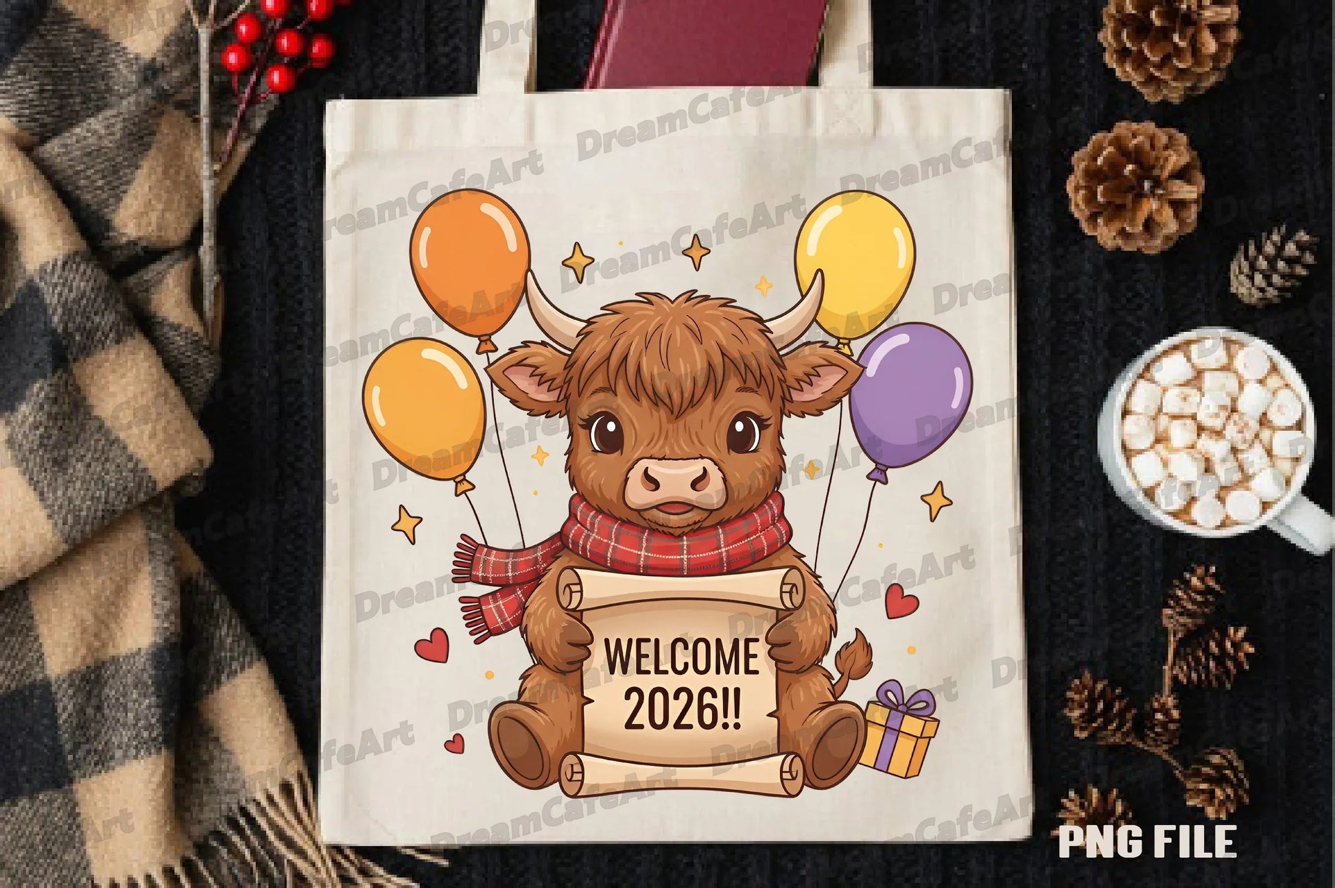 Welcome 2026 Highland Cow Clipart Bundle - CraftNest - Digital Crafting and Art