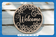 Welcome Round Sign Laser Cut SVG Bundle - CraftNest - Digital Crafting and Art