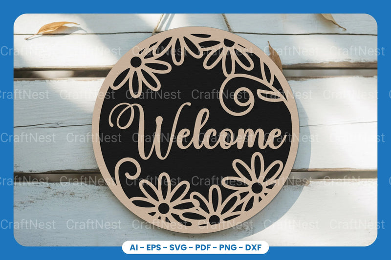 Welcome Round Sign Laser Cut SVG Bundle - CraftNest - Digital Crafting and Art