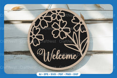 Welcome Round Sign Laser Cut SVG Bundle - CraftNest - Digital Crafting and Art