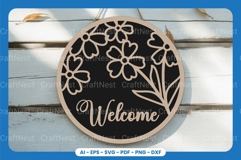 Welcome Round Sign Laser Cut SVG Bundle - CraftNest - Digital Crafting and Art