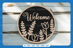 Welcome Round Sign Laser Cut SVG Bundle - CraftNest - Digital Crafting and Art