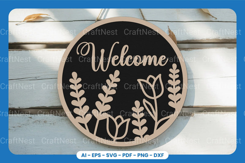 Welcome Round Sign Laser Cut SVG Bundle - CraftNest - Digital Crafting and Art