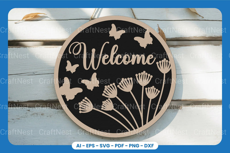 Welcome Round Sign Laser Cut SVG Bundle - CraftNest - Digital Crafting and Art