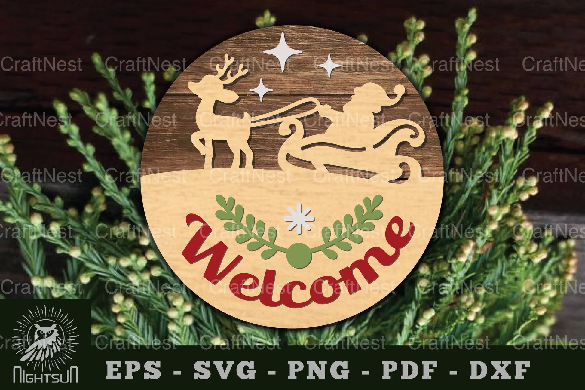 Welcome Santa Laser Cut Sign Design - CraftNest - Digital Crafting and Art