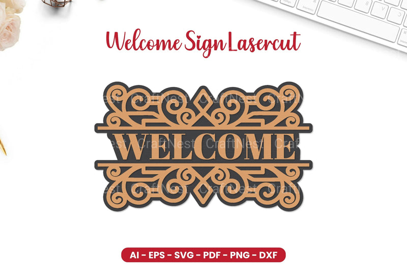 Welcome Sign Laser Cut SVG Bundle Clipart - CraftNest - Digital Crafting and Art