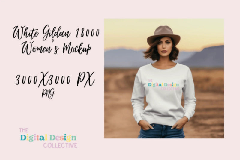 Women's White Gildan Sweater Mockup - CraftNest - Digital Crafting and Art