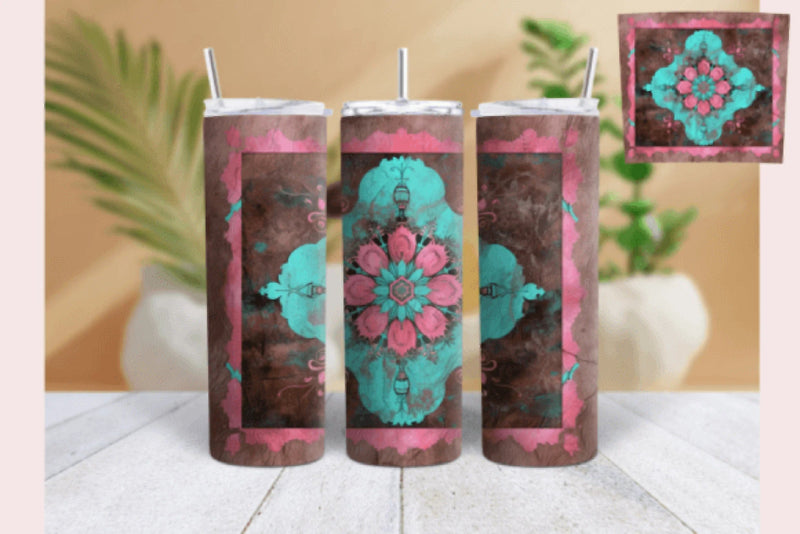 Stylish Pink Teal Western Tumbler Wrap Bundle - CraftNest - Digital Crafting and Art