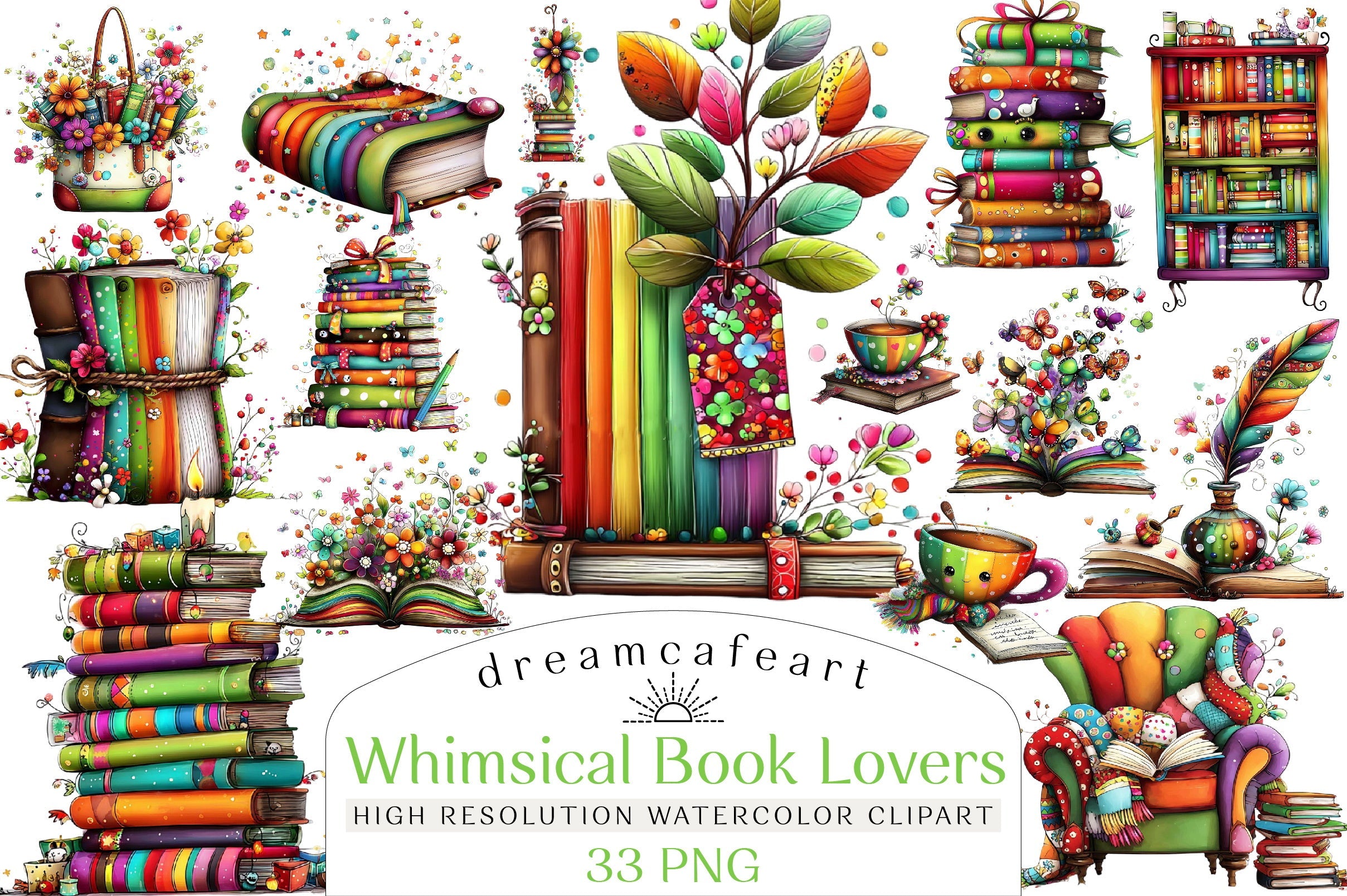 Whimsical Book Lovers Clipart Bundle