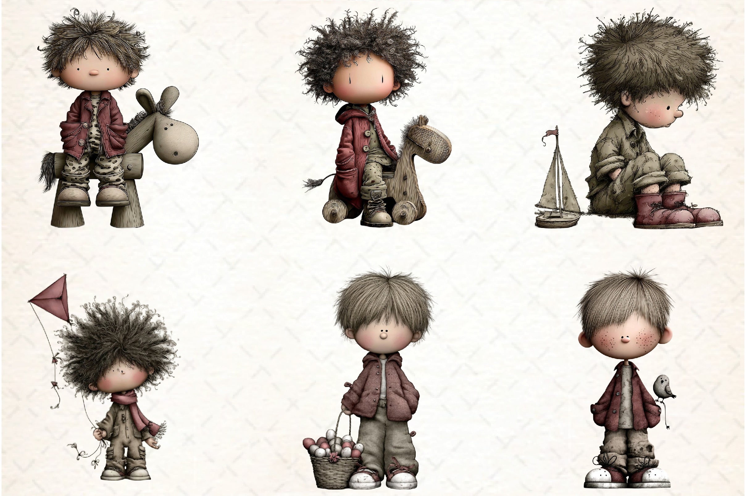 Whimsical Boy Clipart Bundle