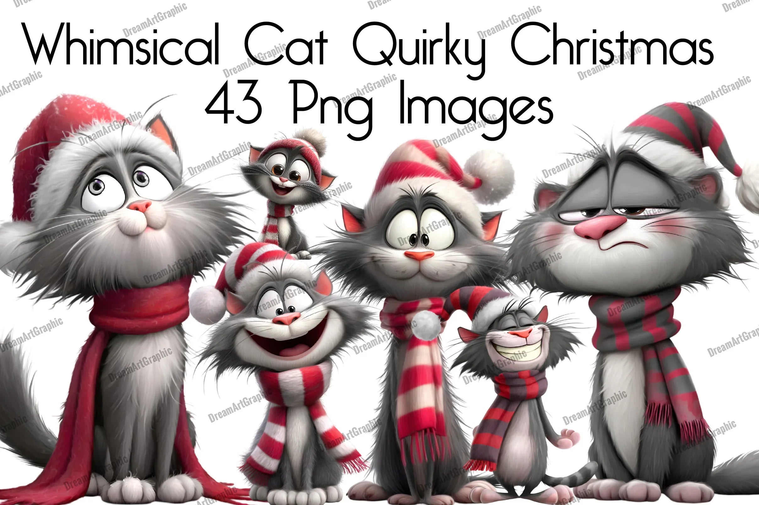 Whimsical Cat Quirky Christmas Clipart Bundle - CraftNest - Digital Crafting and Art