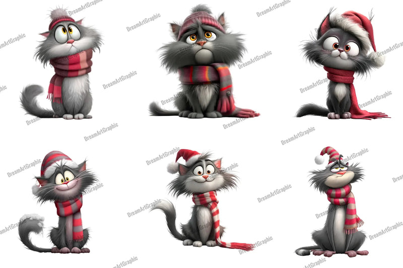 Whimsical Cat Quirky Christmas Clipart Bundle - CraftNest - Digital Crafting and Art