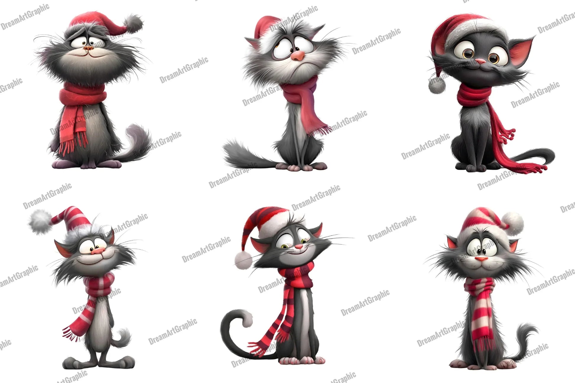 Whimsical Cat Quirky Christmas Clipart Bundle - CraftNest - Digital Crafting and Art