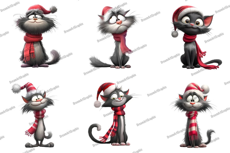 Whimsical Cat Quirky Christmas Clipart Bundle - CraftNest - Digital Crafting and Art