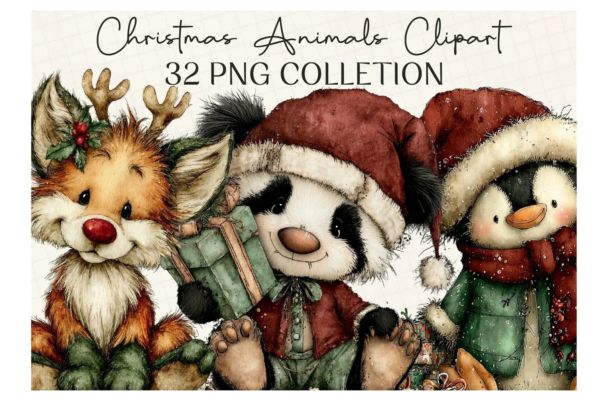 Whimsical Christmas Animals Clipart Bundle - CraftNest - Digital Crafting and Art