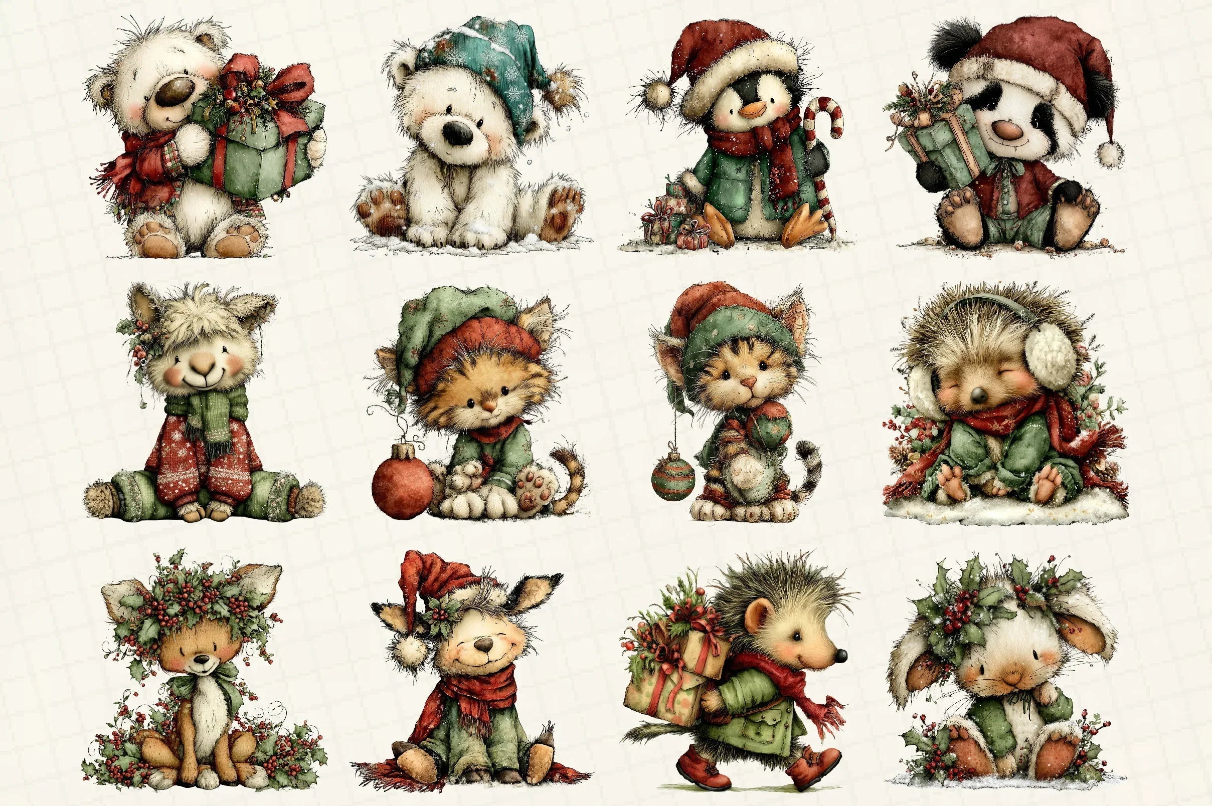 Whimsical Christmas Animals Clipart Bundle - CraftNest - Digital Crafting and Art