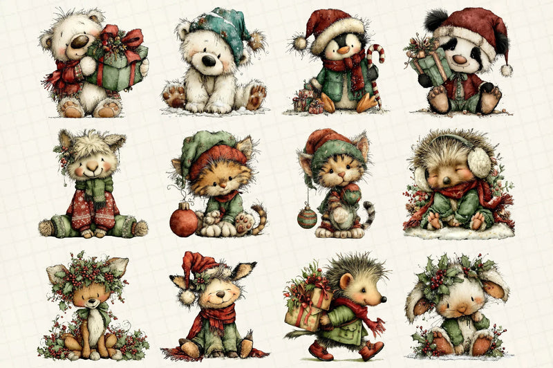 Whimsical Christmas Animals Clipart Bundle - CraftNest - Digital Crafting and Art