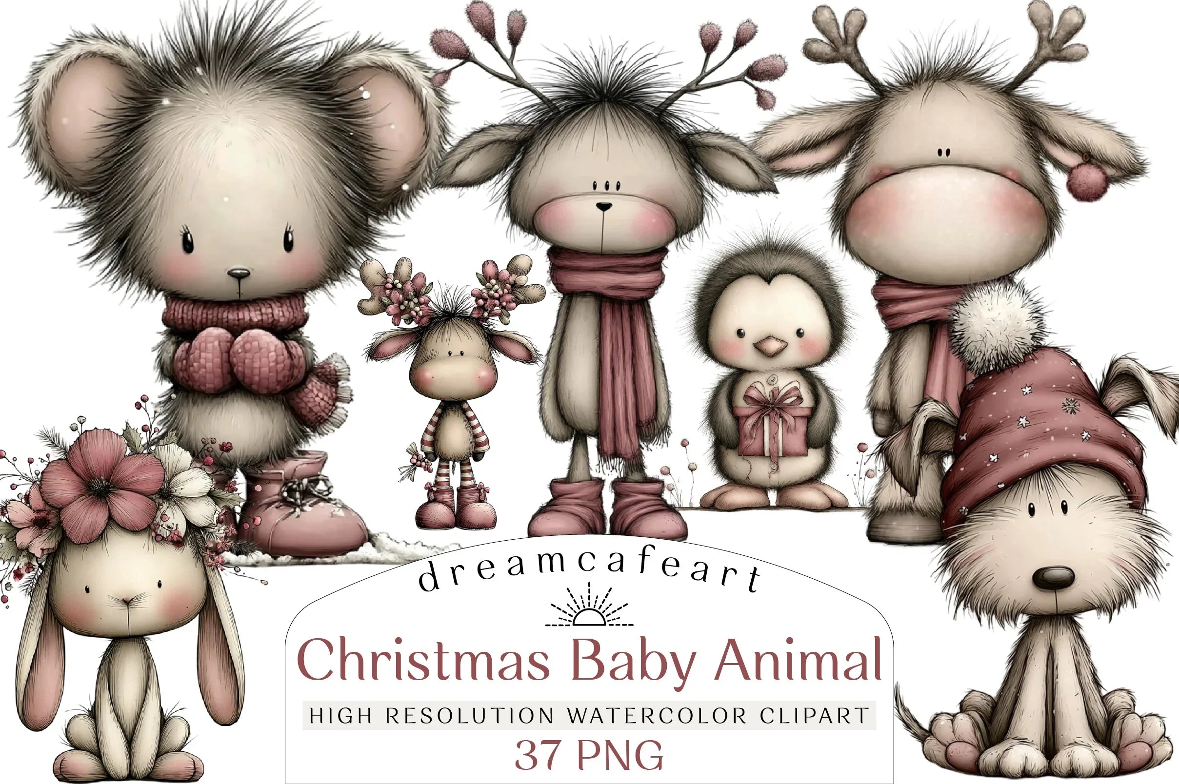 Whimsical Christmas Baby Animal Clipart Bundle - CraftNest - Digital Crafting and Art
