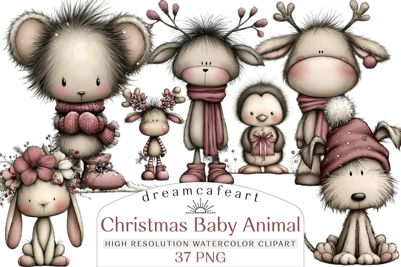 Whimsical Christmas Baby Animal Clipart Bundle - CraftNest - Digital Crafting and Art