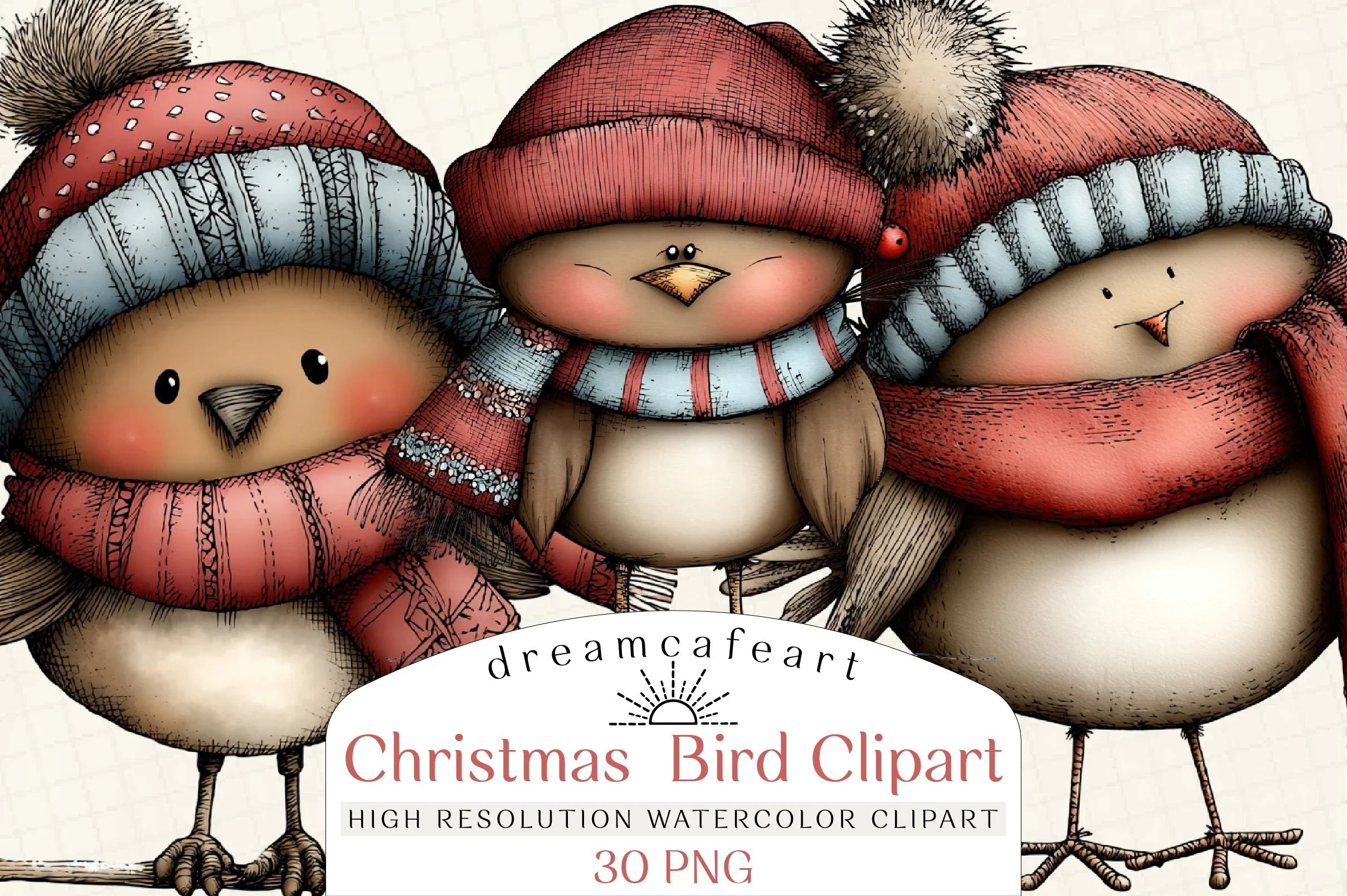Whimsical Christmas Bird Clipart Bundle - CraftNest - Digital Crafting and Art